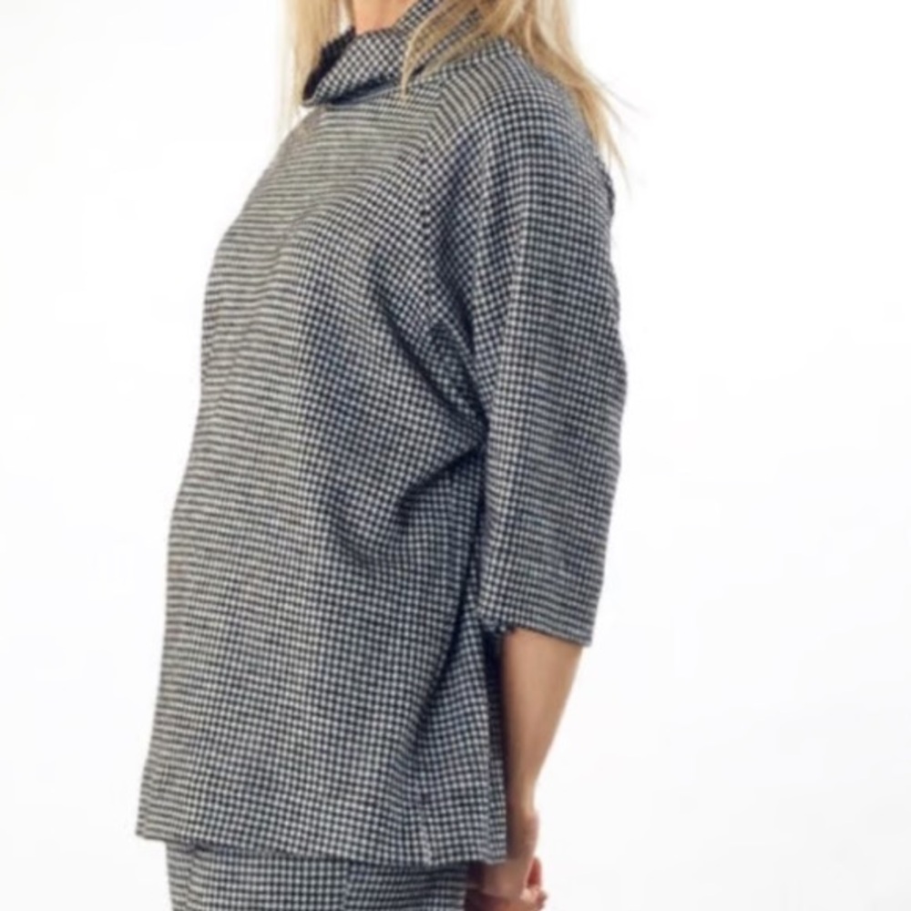 bryn Walker Black and White Cowl Neck Sweater. Italian Fabric